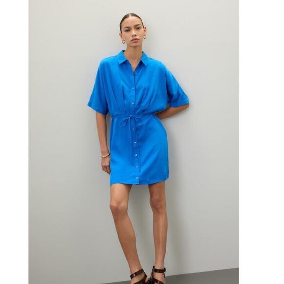 THAKOON Women's Blue Button Front Collared Tie Waist Mini Shirt Dress Size 6 - Picture 3 of 9